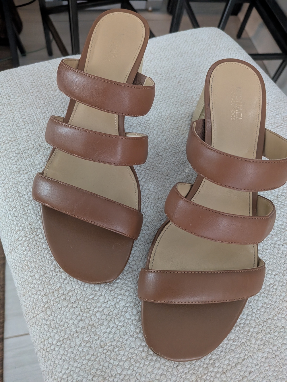 MICHAEL Michael Kors Women's Brown Triple-Strap Slide Sandals